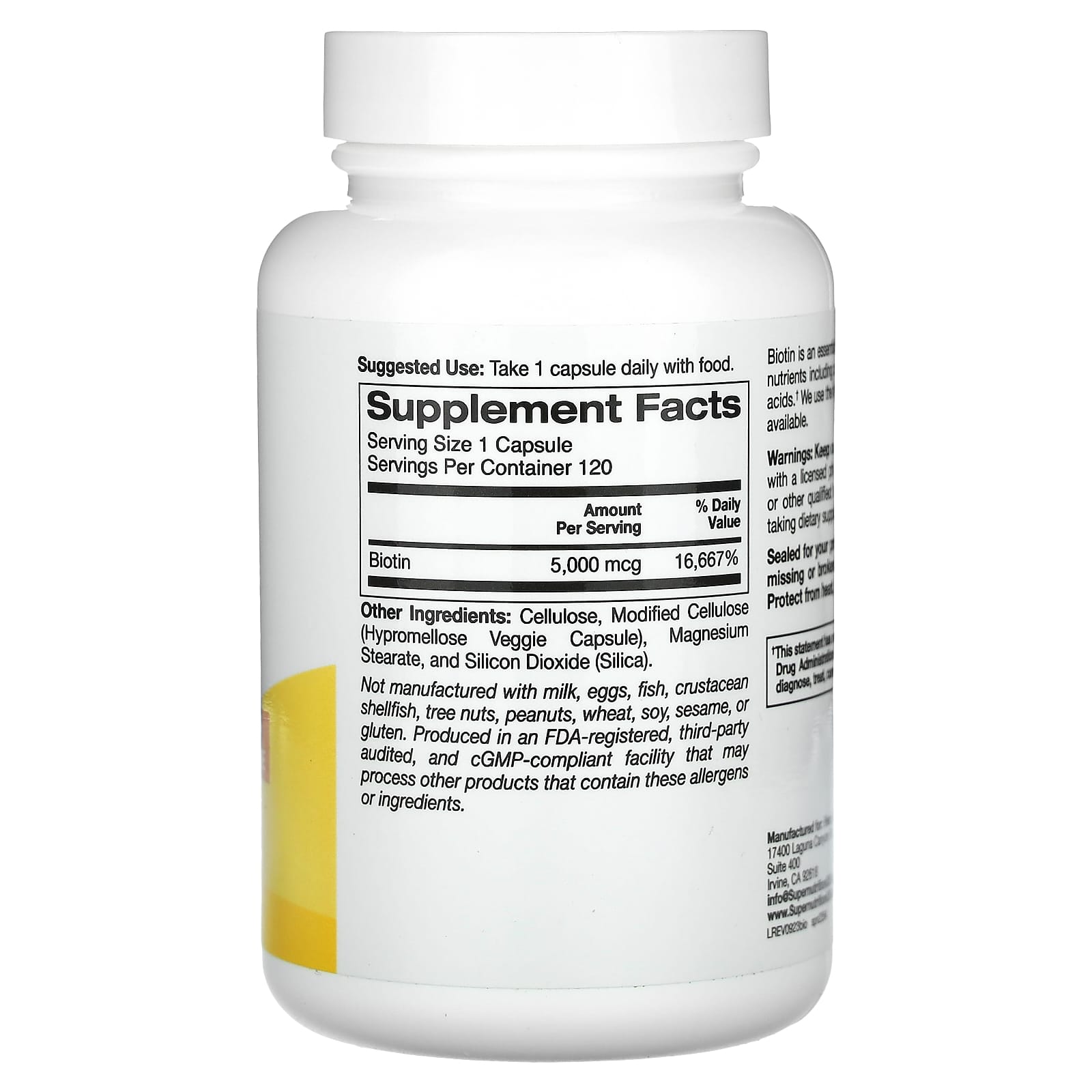 High Potency Biotin Supplement for Hair, Skin, & Nails - 5,000 mcg, 120 Capsules - Image 2