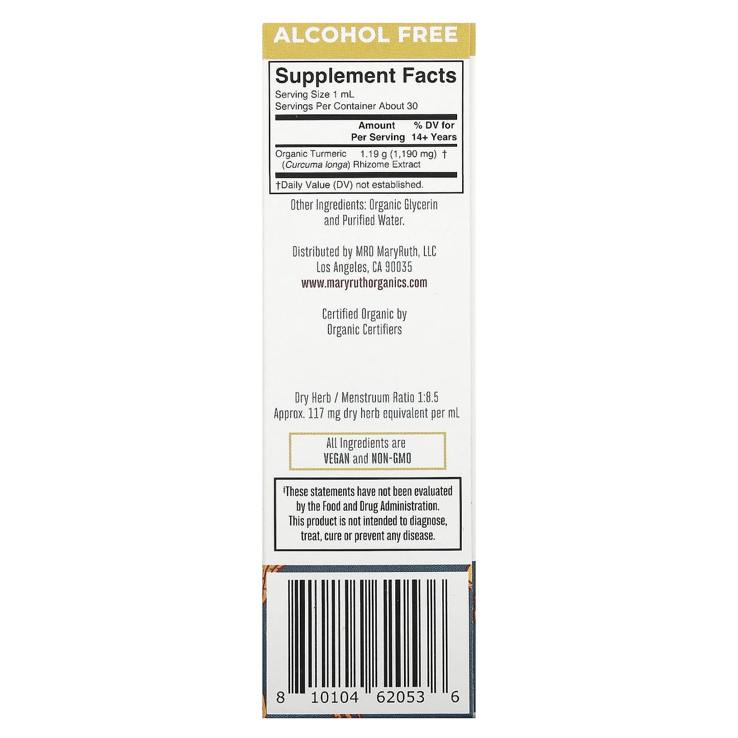 MaryRuth's, Organic Turmeric Liquid Extract, Alcohol Free, 1,190 mg, 1 fl oz (30 ml) - Image 2
