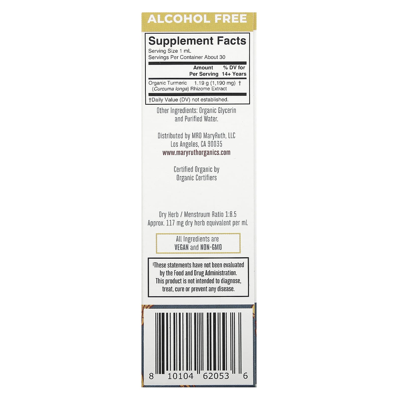 MaryRuth's, Organic Turmeric Liquid Extract, Alcohol Free, 1,190 mg, 1 fl oz (30 ml) - Image 2