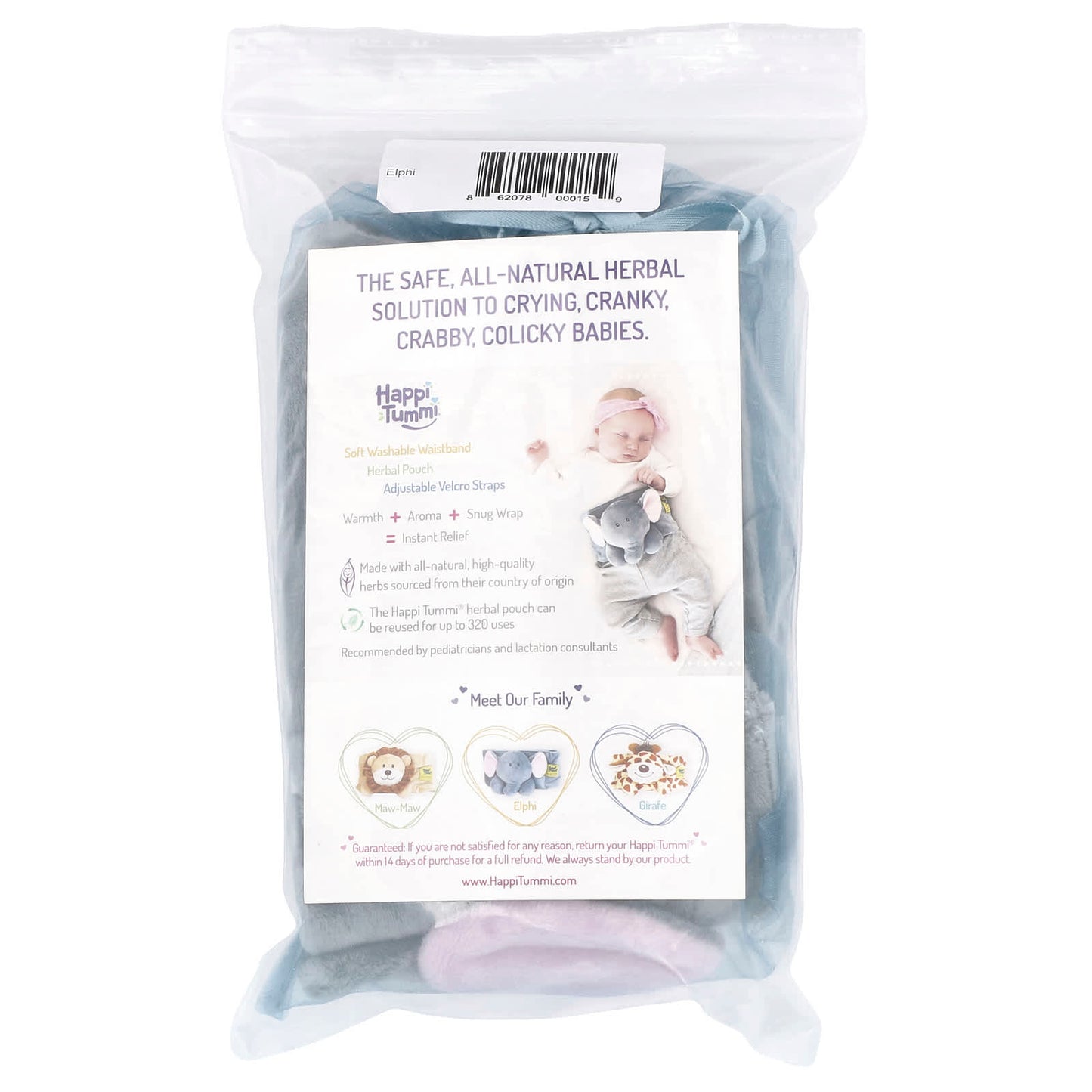 Happi Tummi, Colic & Gas Relief for Babies & Infants, Soft Washable Waistband, Elphi, 1 Count