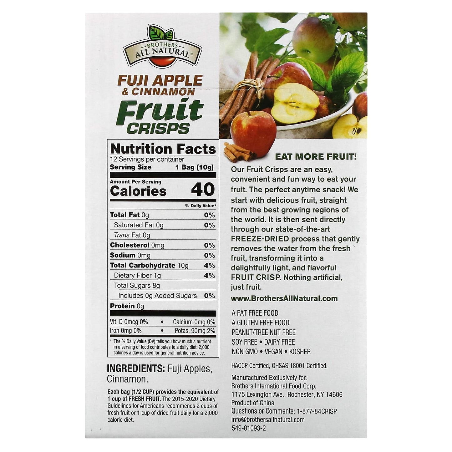 Brothers-All-Natural Freeze-Dried Fruit Crisps, Fuji Apple & Cinnamon, 12-Serve - Image 2