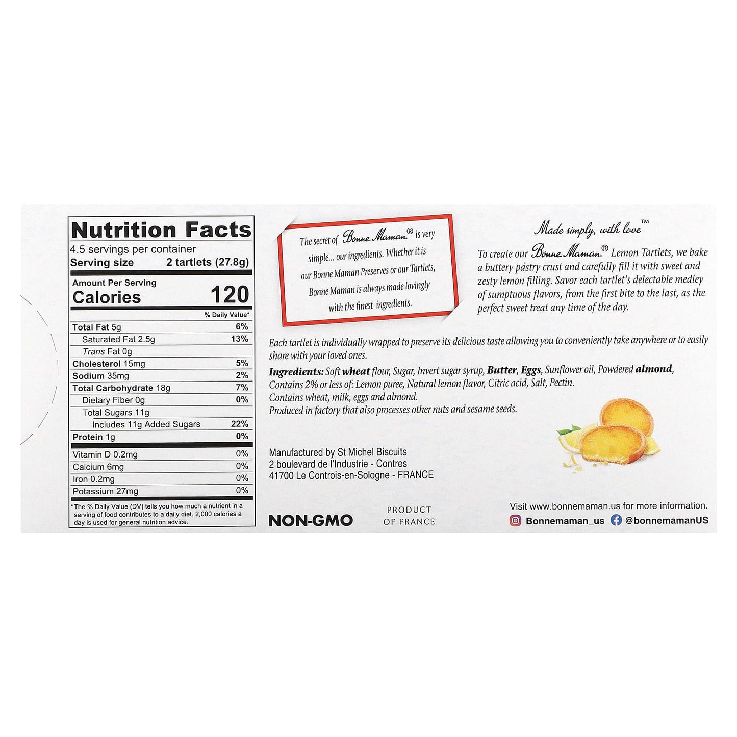 Bonne Maman Lemon Tartlets, Individually Wrapped, Non GMO, 9 Count - Image 2