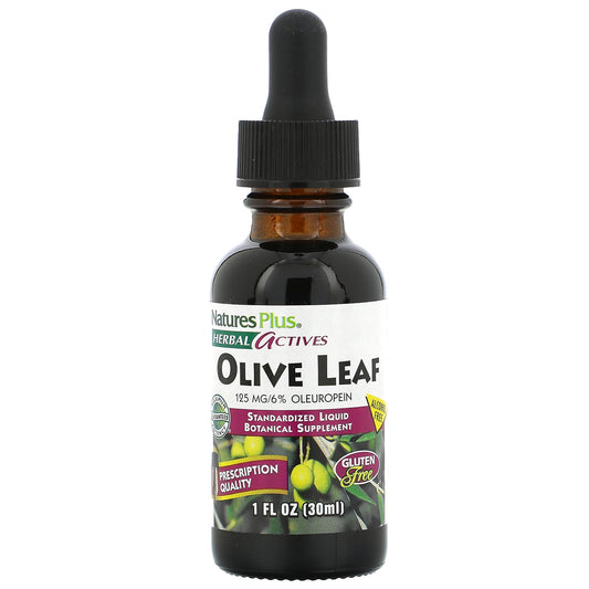 NaturesPlus, Herbal Actives, Olive Leaf, Alcohol Free, 125 mg, 1 fl oz (30 ml) - Image 1