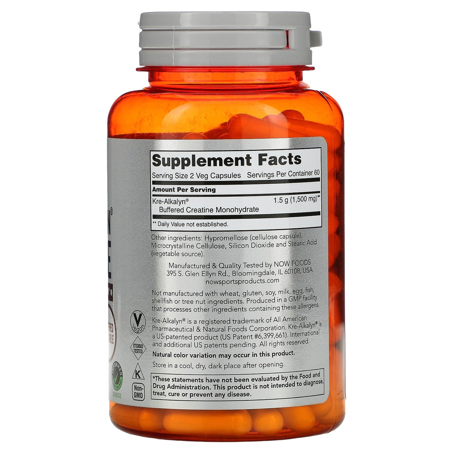 NOW Foods, Sports, Kre-Alkalyn Creatine, 750 mg, 120 Capsules - Image 2