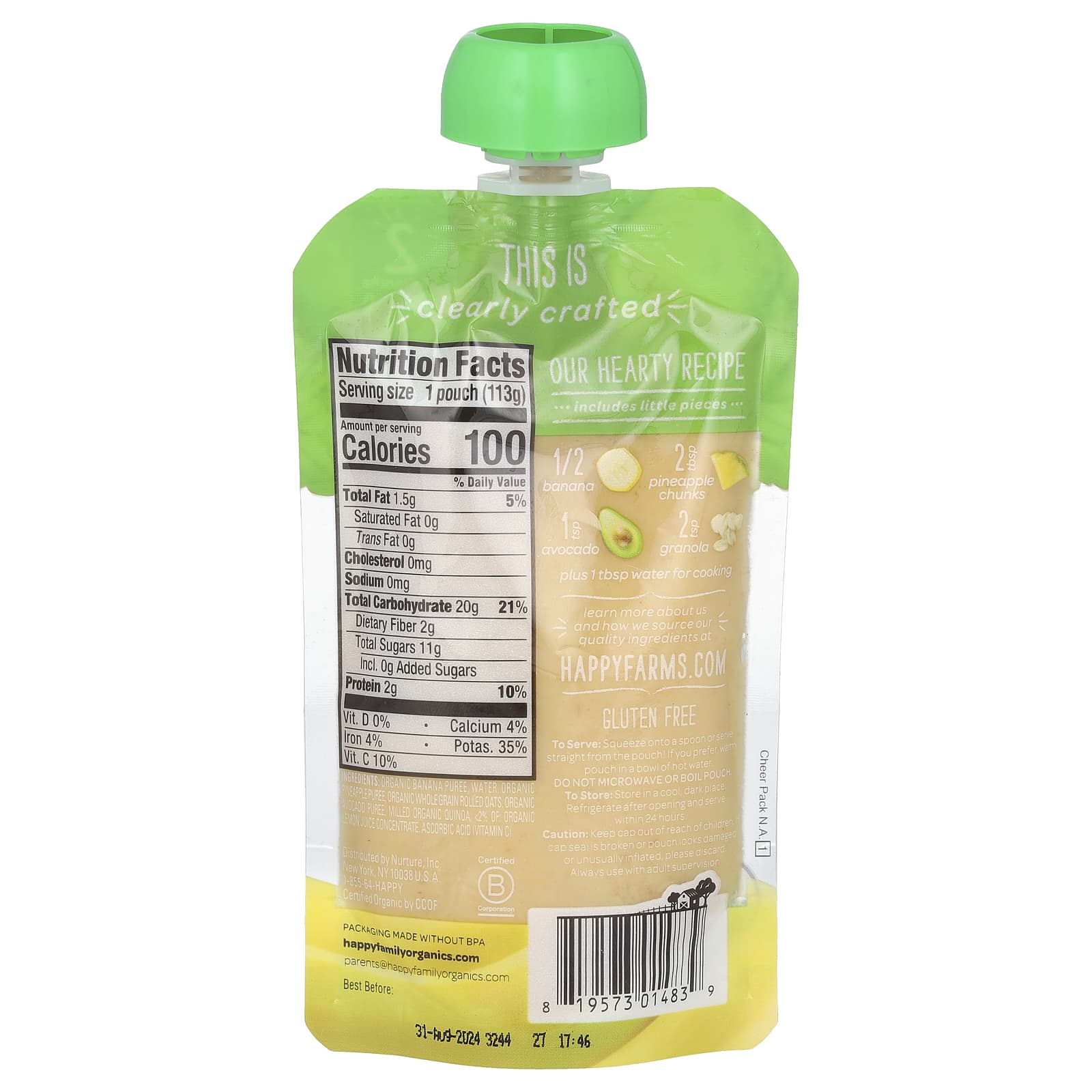 Organic Baby Food, Happy Family, 6 Months+ Bananas & Fruit - Image 2