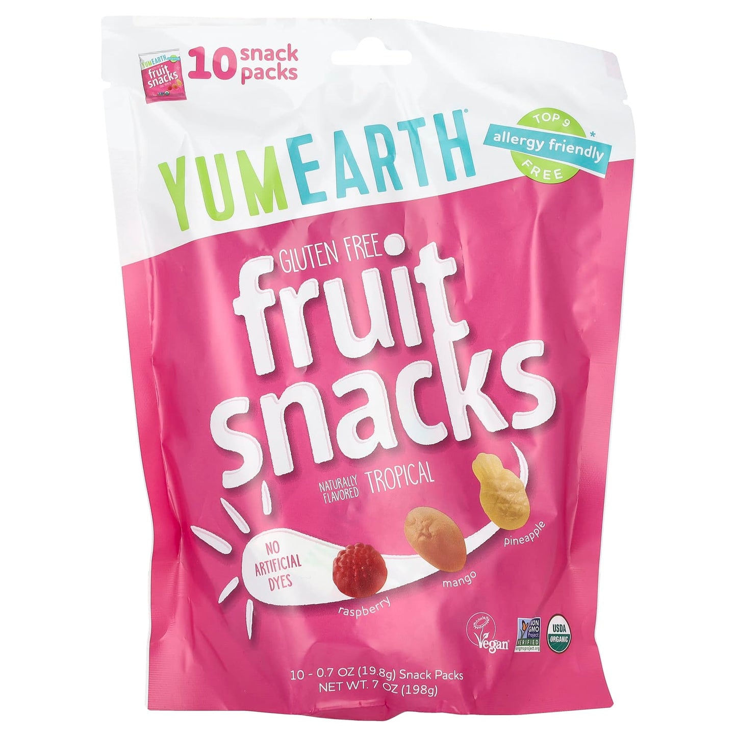 YumEarth, Gluten Free Fruit Snacks, Tropical, 10 Snack Packs, 0.7 oz (19.8 g) Each - Image 1