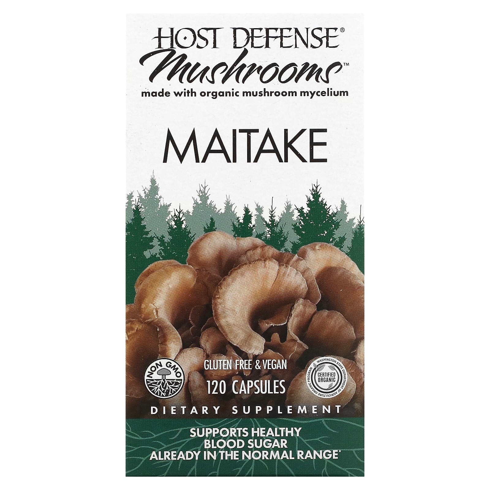 Host Defense Maitake Mushrooms, 120 Capsules, Organic & Vegan - Image 1