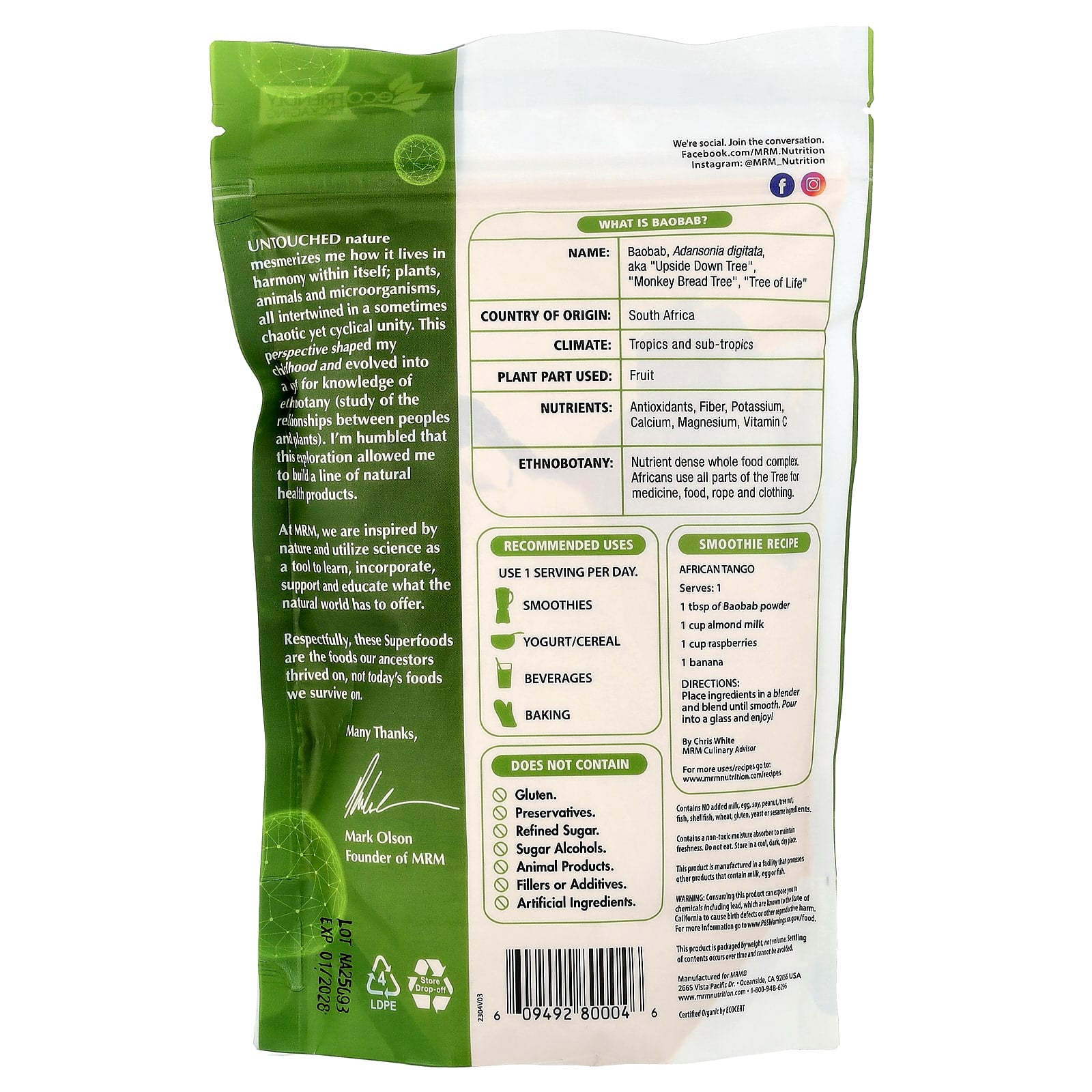 MRM Nutrition, Organic Baobab Powder, 8.5 oz (240 g) - Image 2