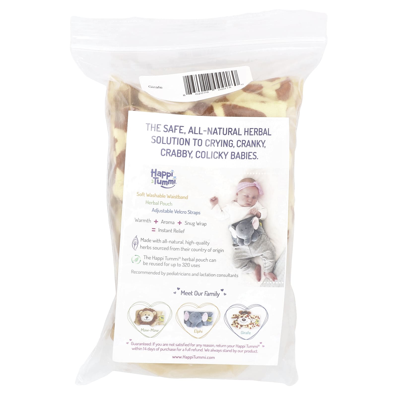 Happi Tummi, Colic & Gas Relief for Babies & Infants, Soft Washable Waistband, Girafe, 1 Count