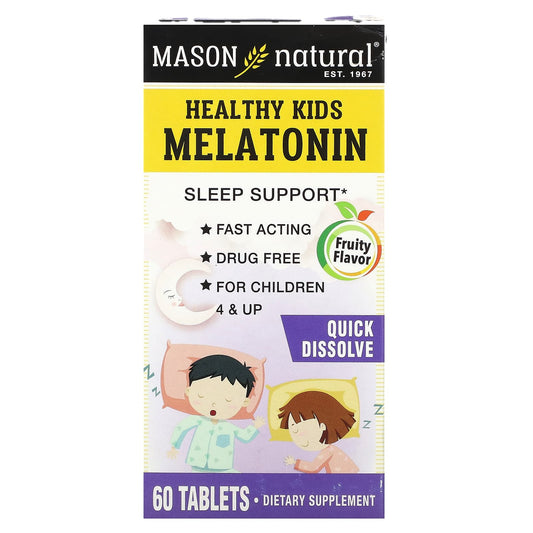 Mason Natural, Healthy Kids Melatonin, Ages 4 & Up, Fruity, 60 Tablets (500 mcg per Tablet) - Image 1