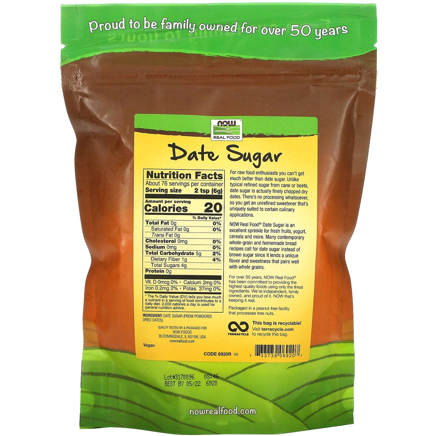 NOW Foods, Real Food, Date Sugar, 1 lb (454 g) - Image 2