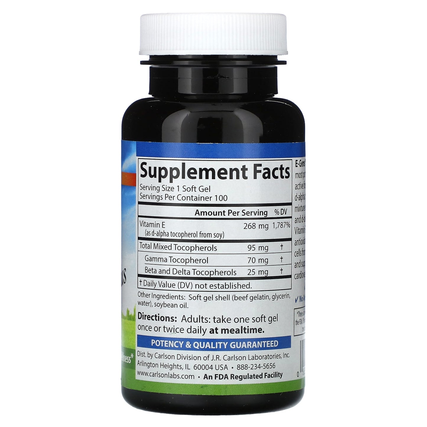 Vitamin E Supplement by Carlson - 400 IU (268 mg) with Tocopherols - Image 2