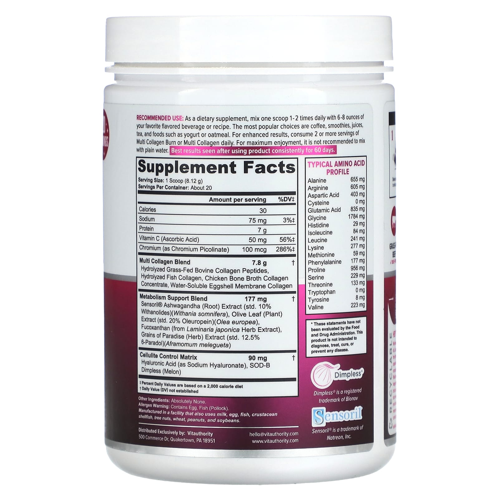 Vitauthority, Multi Collagen Burn, Unflavored, 5.73 oz (162.4 g)
