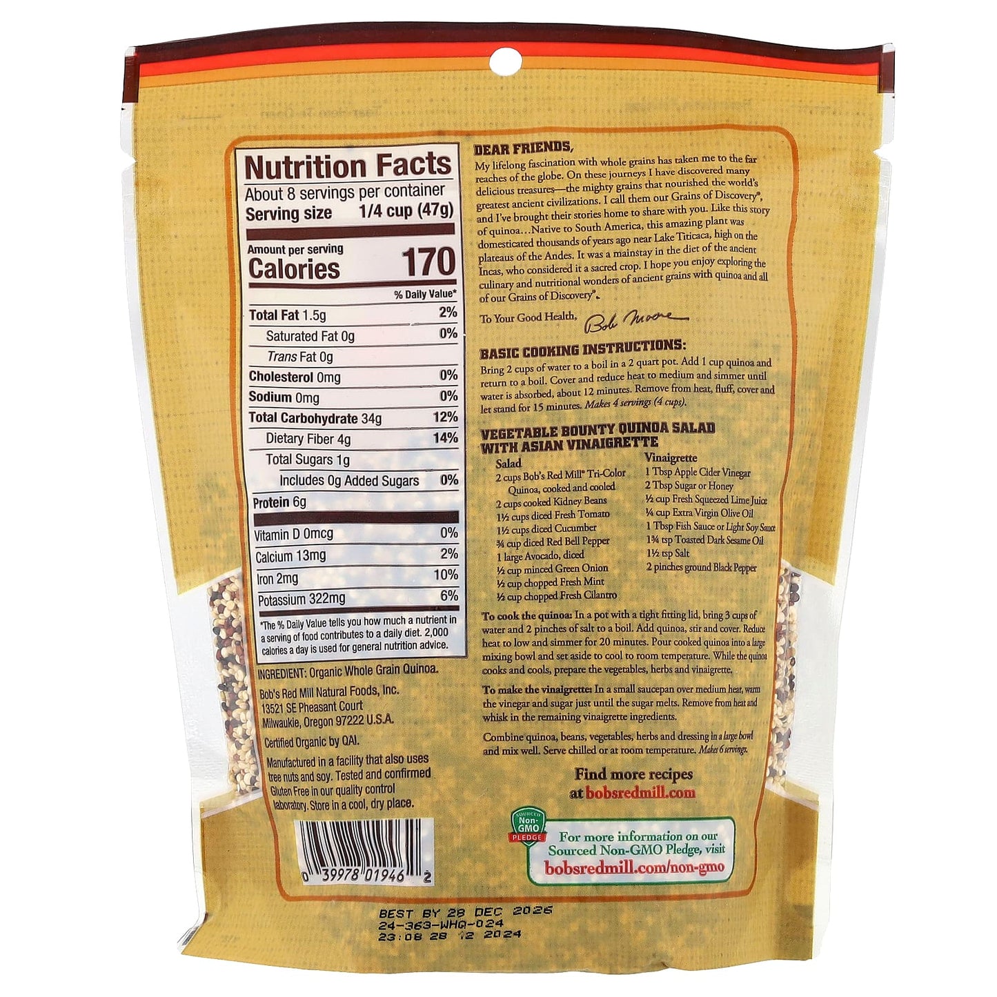 Organic Tri-Color Quinoa, Whole Grain, 13 oz (369 g) - Bob's Red Mill - Image 2