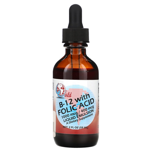 World Organic, B -12 With Folic Acid, 2 fl oz (59 ml) - Image 1