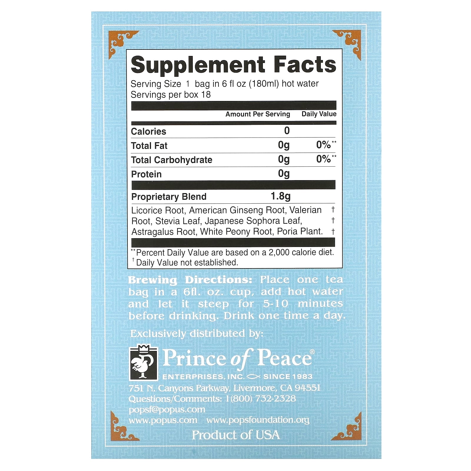 Prince of Peace, Herbal Tea, Sleeping, 18 Tea Bags, 1.14 oz (32.4 g) - Image 2