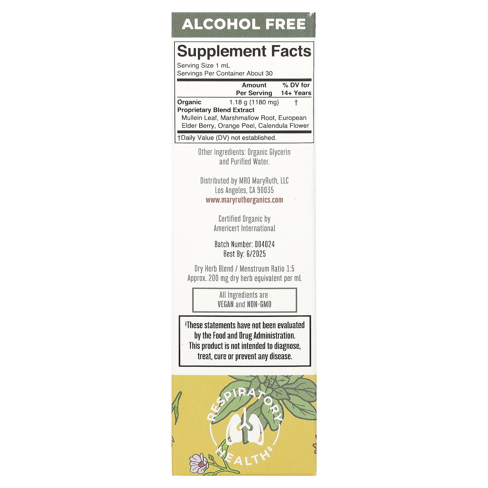 MaryRuth's, Organic Respiratory Health Liquid Extract, Alcohol Free, 1,180 mg, 1 fl oz (30 ml) - Image 2