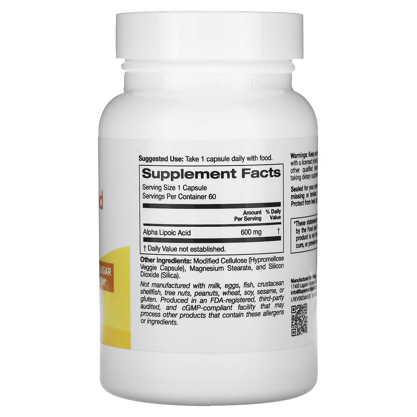 Alpha Lipoic Acid 600mg, 60 Veggie Capsules for Glucose Metabolism - Image 2