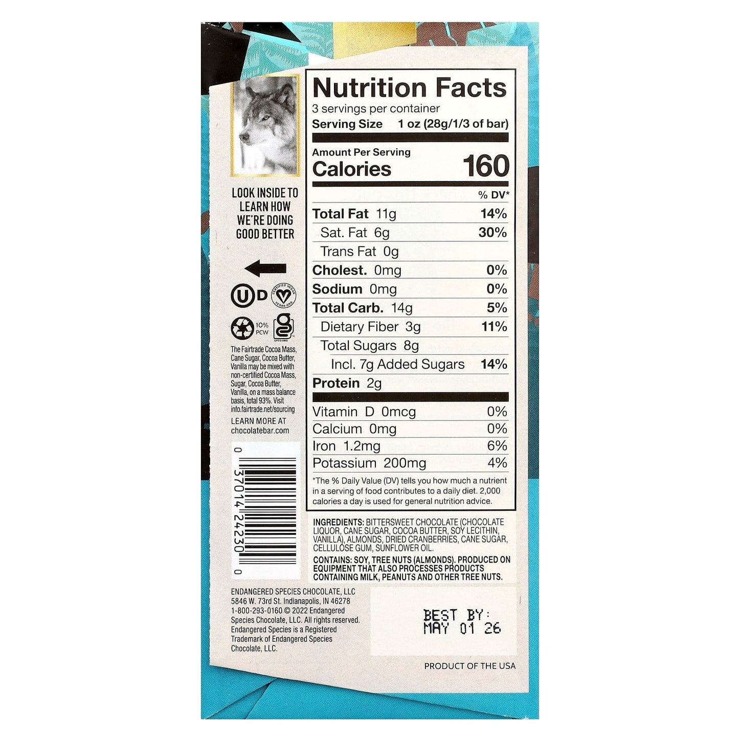 Dark Chocolate Bars with Cranberries & Almonds, 72% Cocoa - Image 2