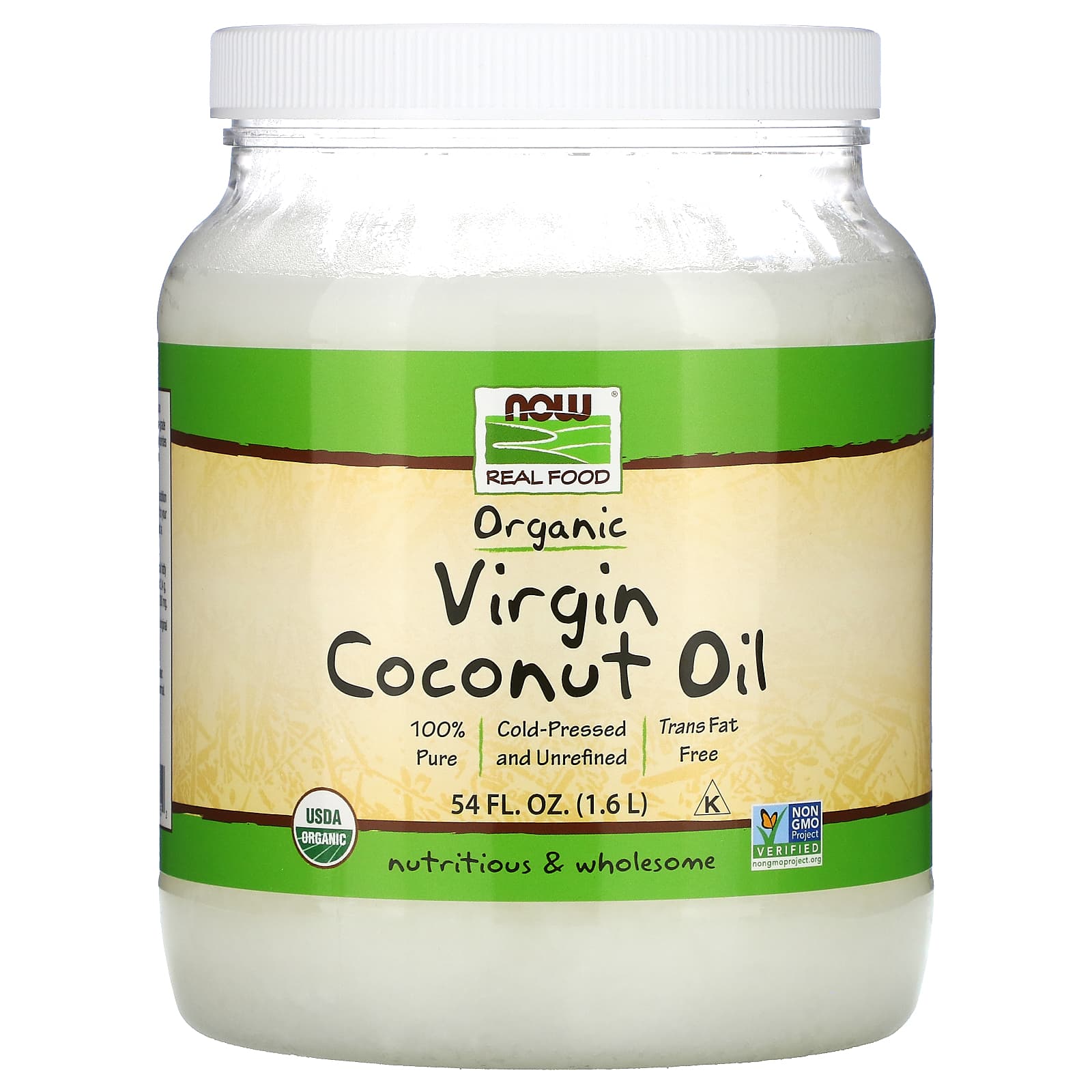 NOW Foods, Real Food, Organic Virgin Coconut Oil, 54 fl oz (1.6 L) - Image 1