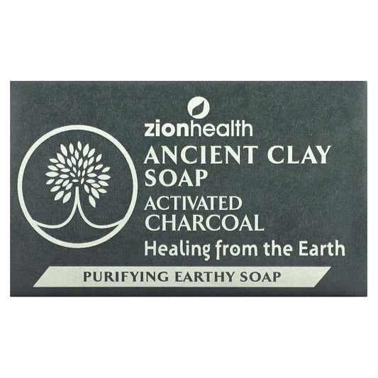 Zion Health, Ancient Clay Bar Soap, Activated Charcoal, 6 oz (170 g) - Image 1