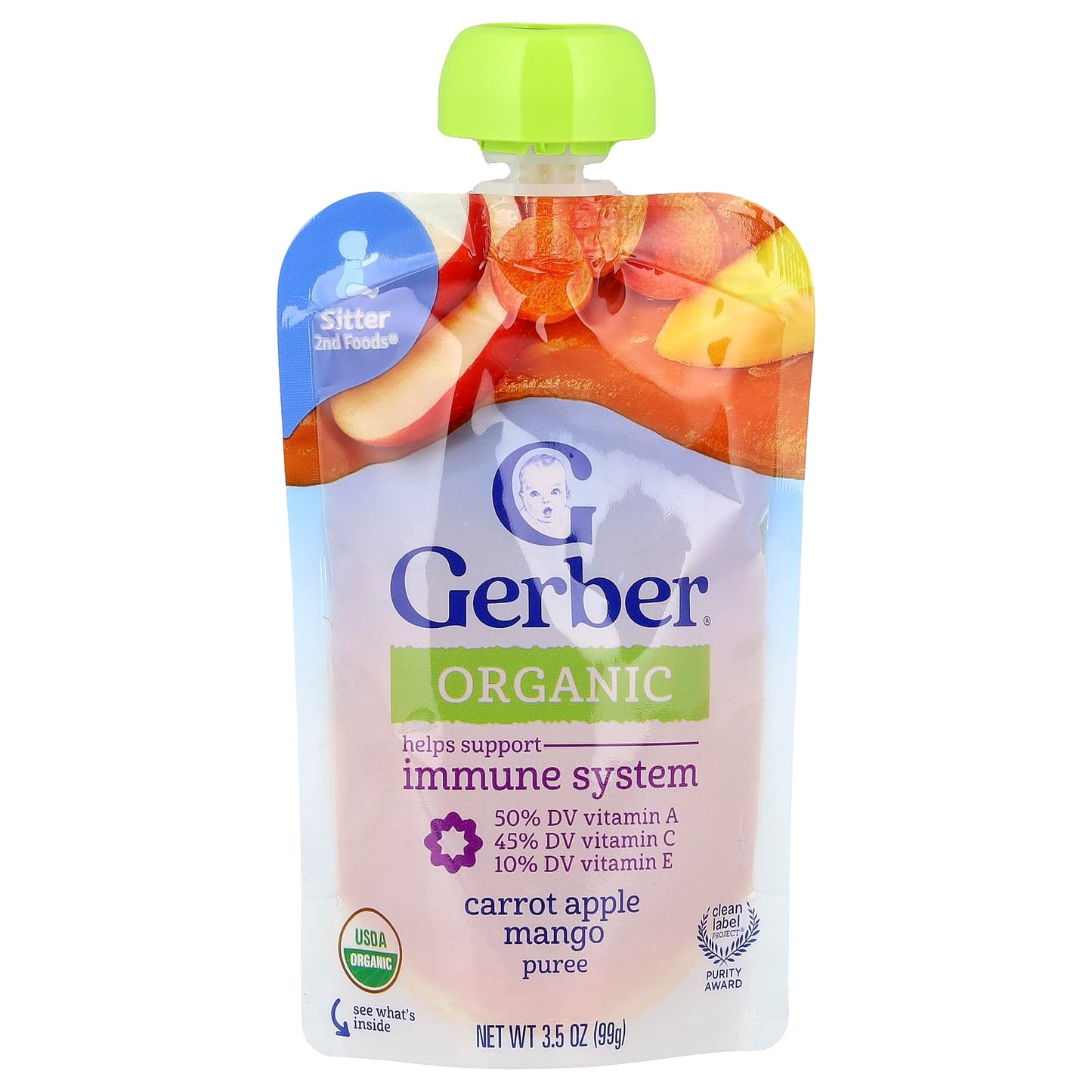 Gerber Organic Puree, 2nd Foods Carrot Apple Mango, 3.5 oz - Image 1