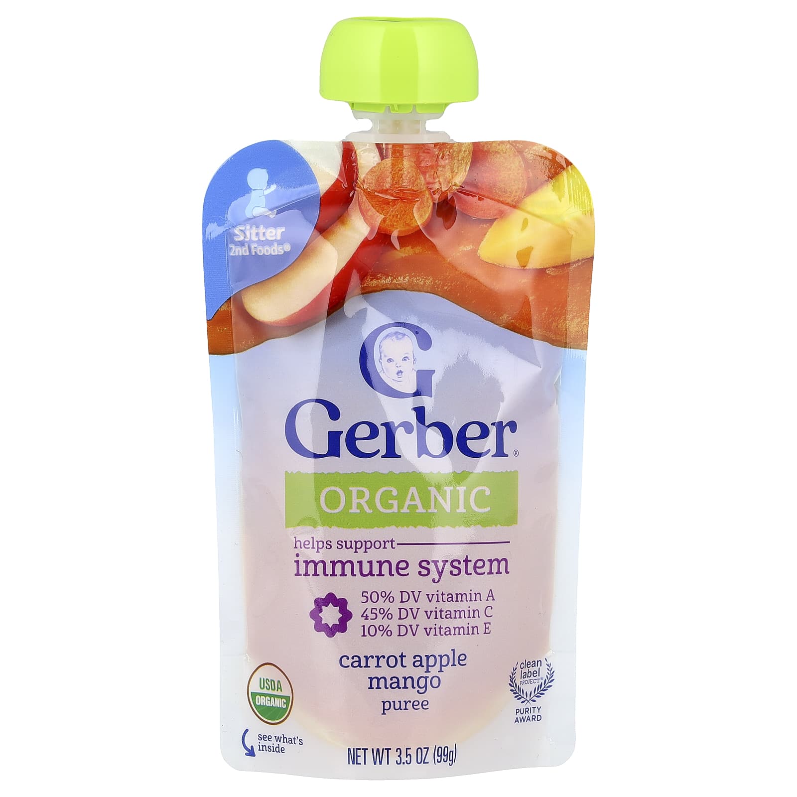 Gerber Organic Puree, 2nd Foods Carrot Apple Mango, 3.5 oz - Image 1