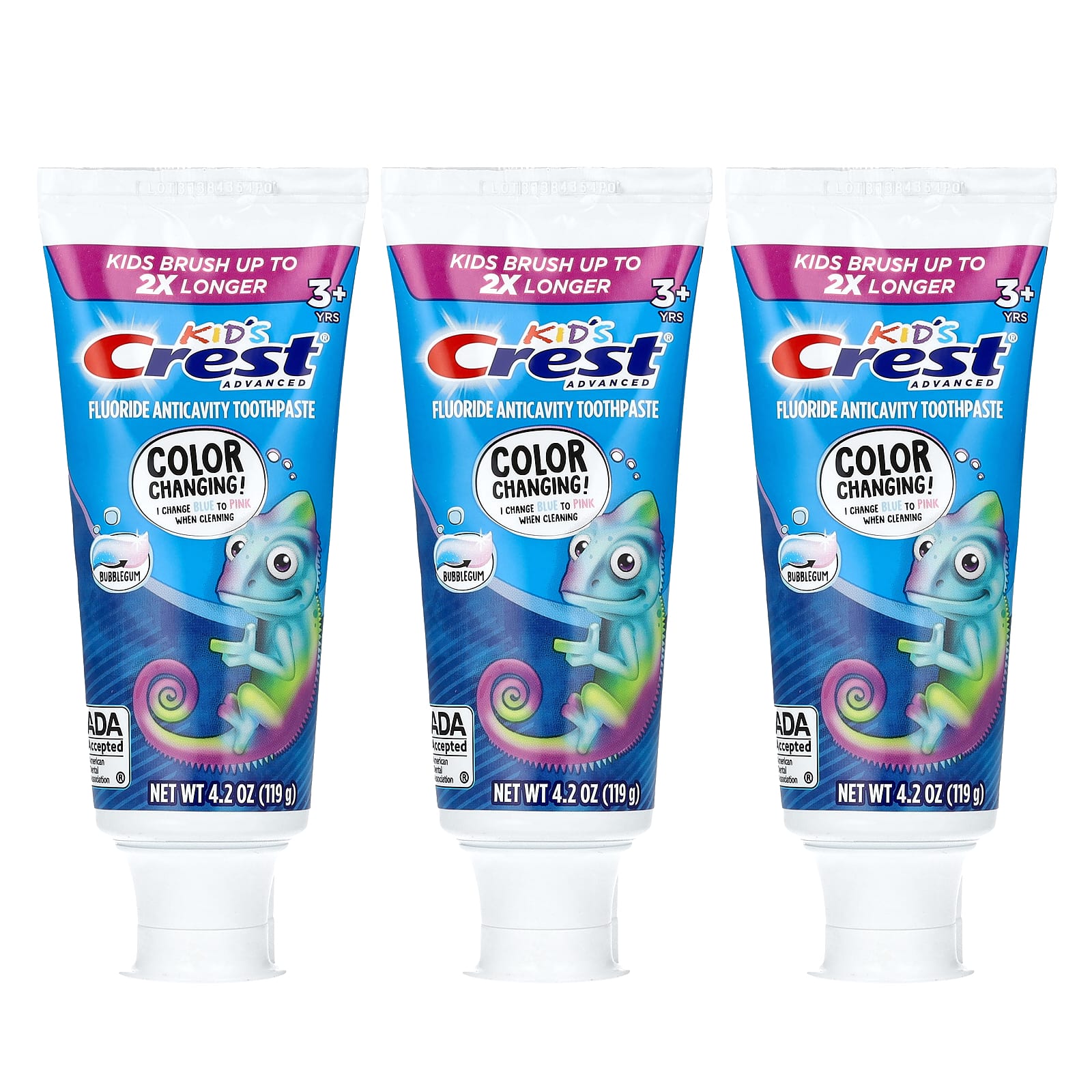 Crest Kids Advanced Fluoride Toothpaste, 3 Pack, Bubblegum, 3+ Yrs, 4.2 oz - Image 1