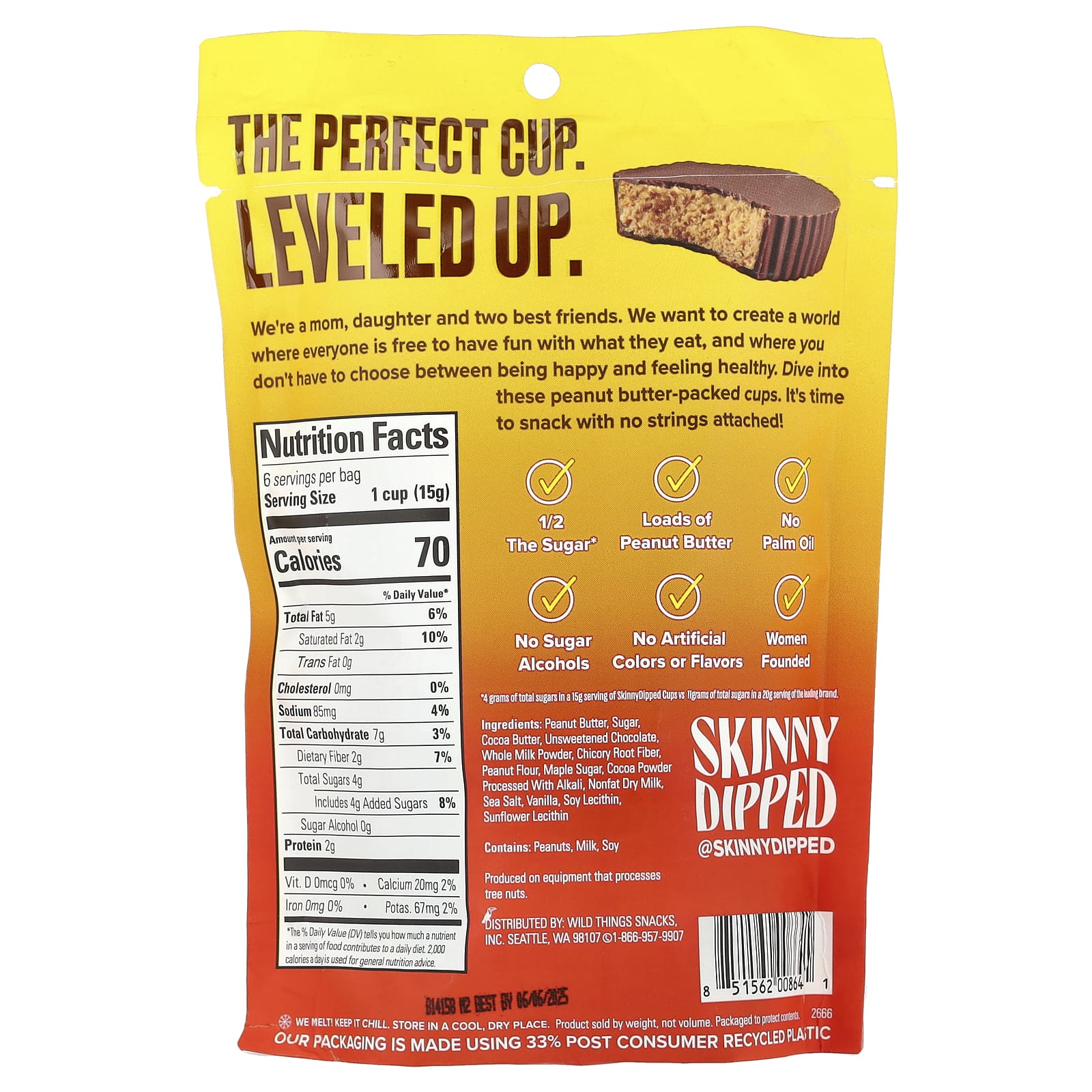 SkinnyDipped, Milk Chocolate Peanut Butter Cups, 3.17 oz (90 g) - Image 2