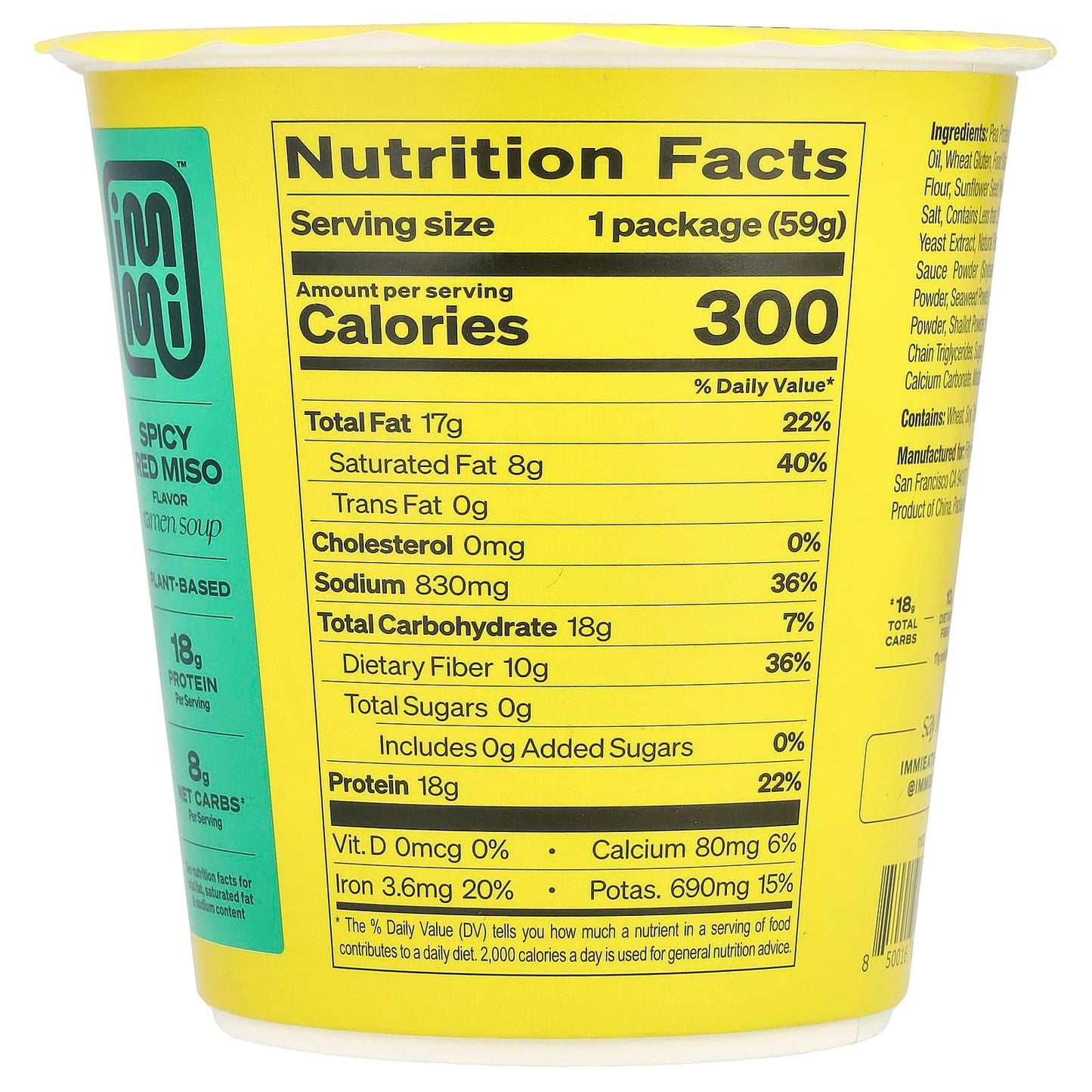 Immi Spicy Red Miso Cup Ramen Soup - Plant-Based, 18g Protein - Image 2