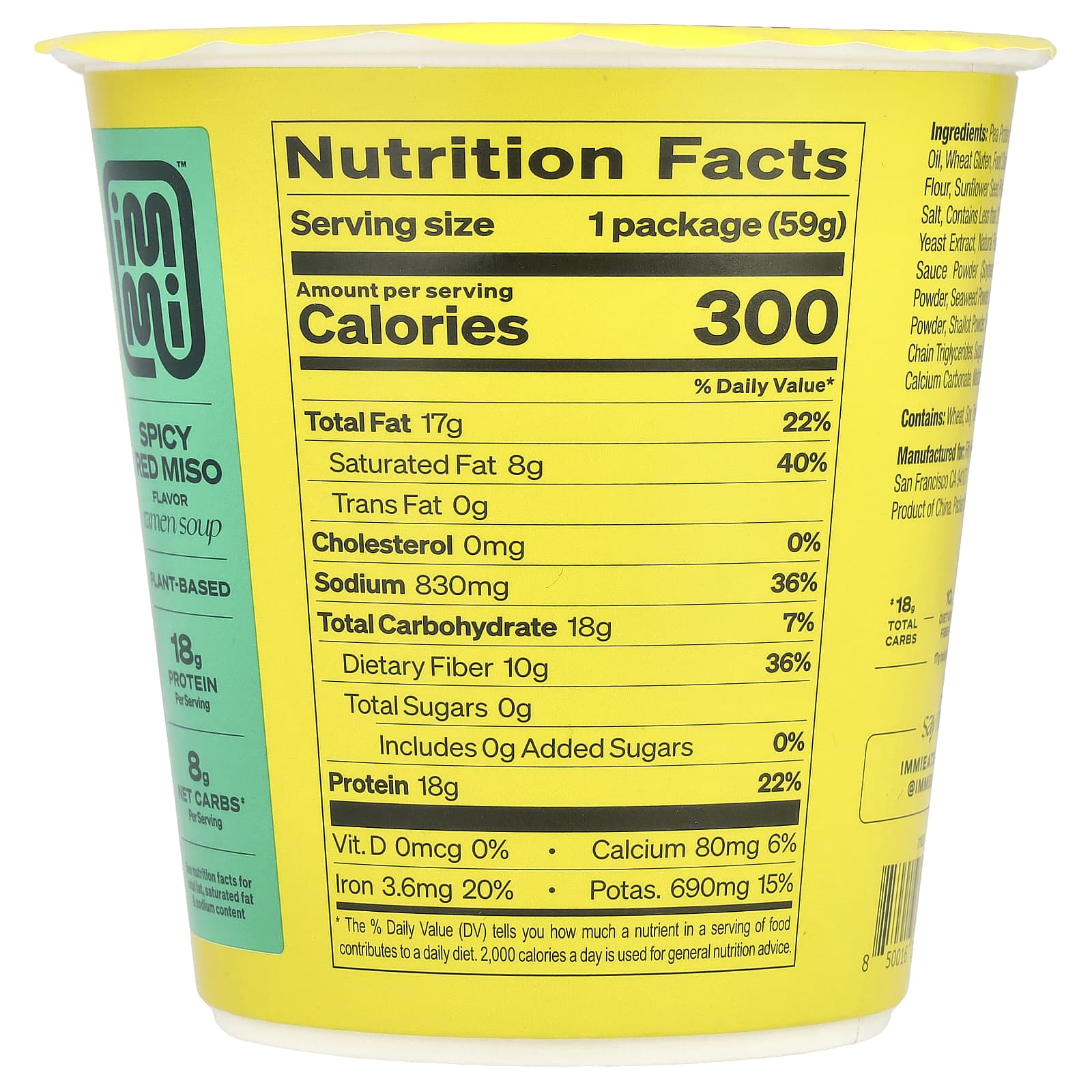 Immi Spicy Red Miso Cup Ramen Soup - Plant-Based, 18g Protein - Image 2