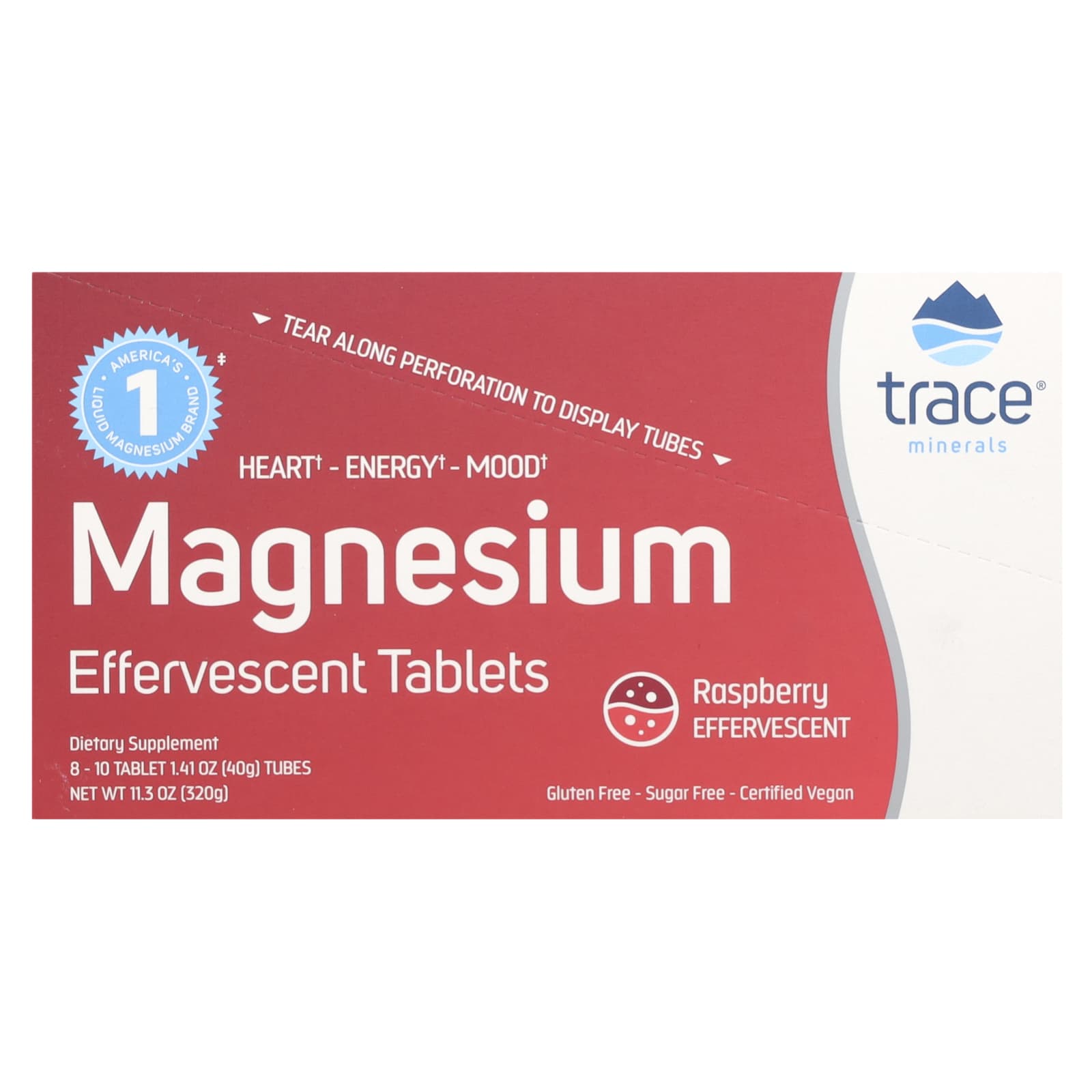 Trace, Magnesium Effervescent Tablets, Raspberry, 8 Tubes, 10 Tablets Each - Image 1