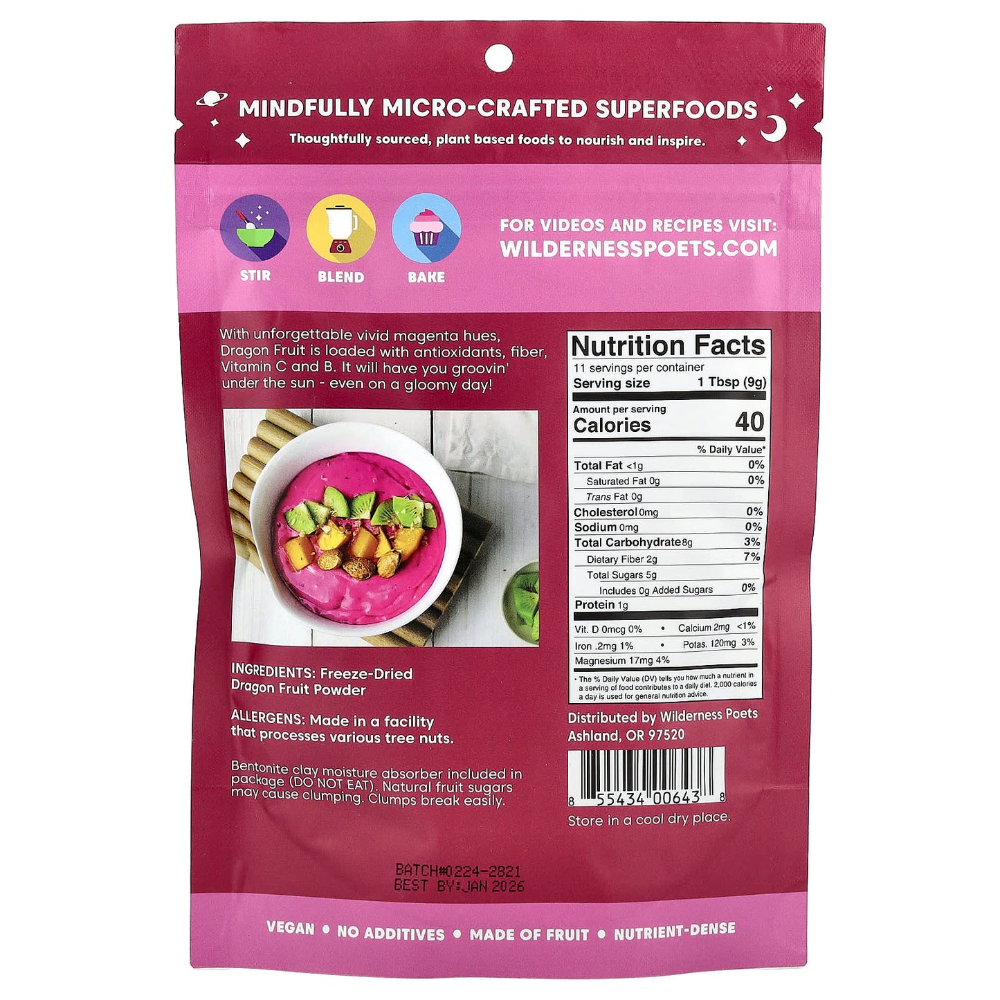 Wilderness Poets, Freeze Dried Dragon Fruit Powder, 3.5 oz (99 g) - Image 2