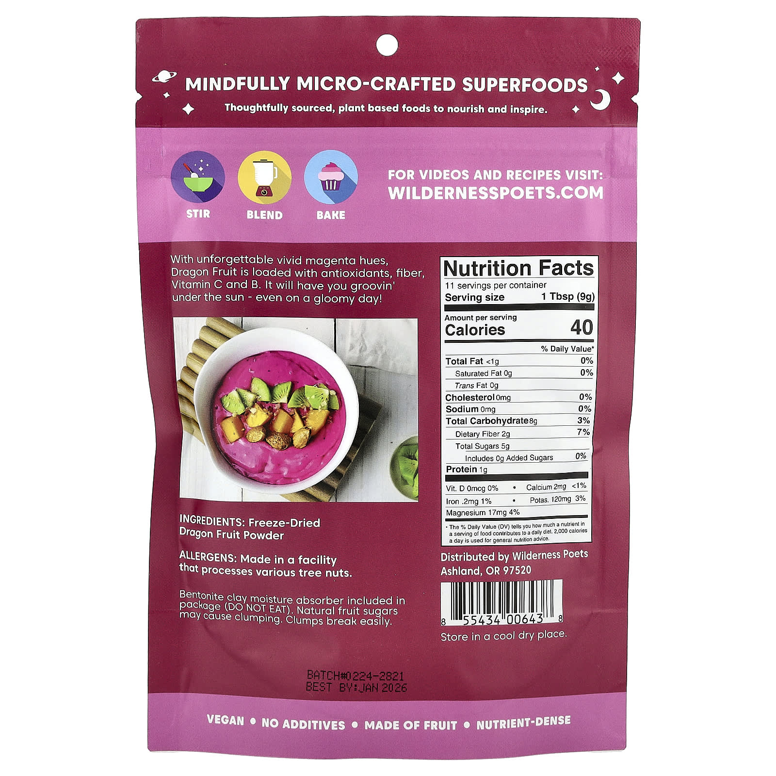 Wilderness Poets, Freeze Dried Dragon Fruit Powder, 3.5 oz (99 g) - Image 2
