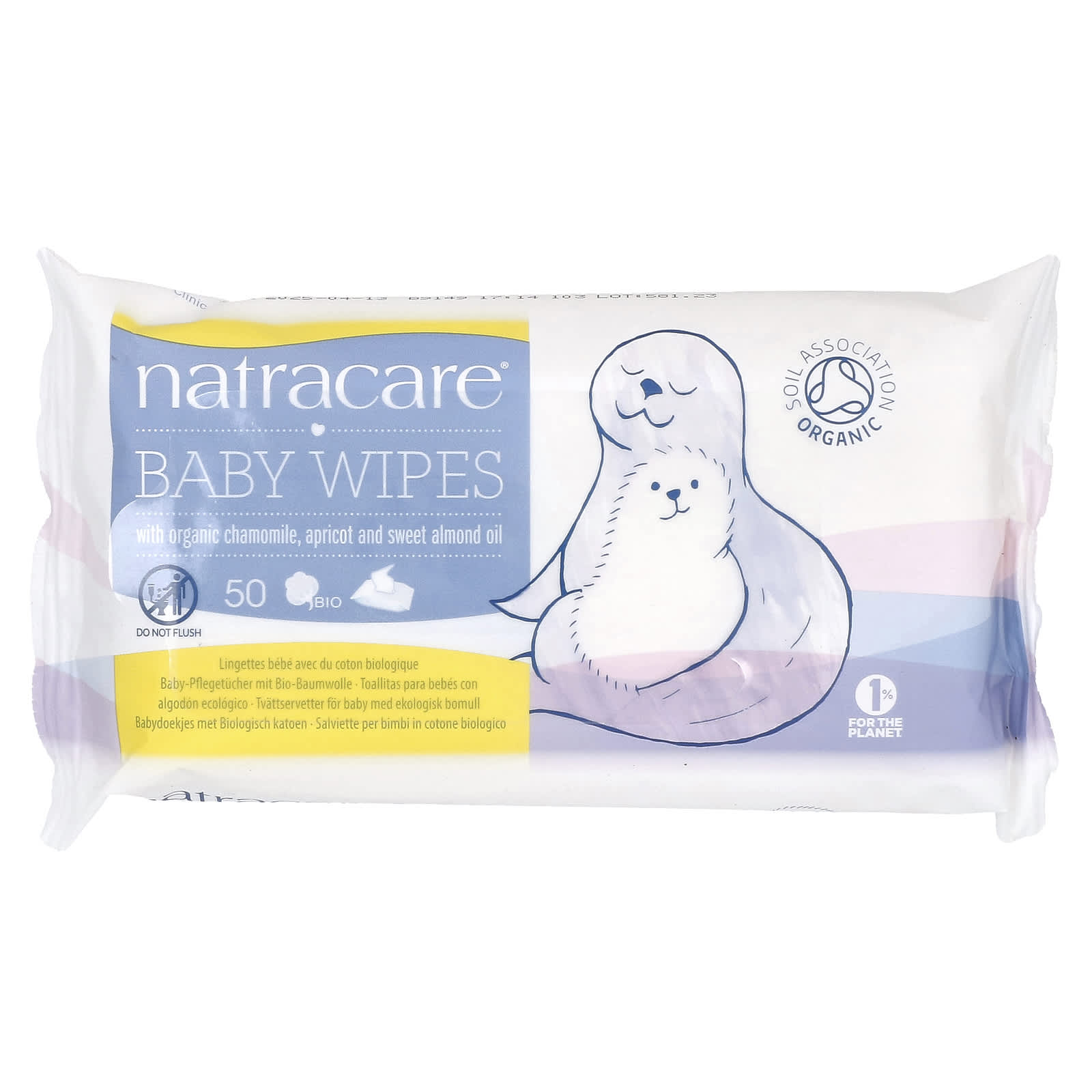 Natracare, Baby Wipes with Organic Chamomile, Apricot and Sweet Almond Oil, 50 Wipes - Image 1