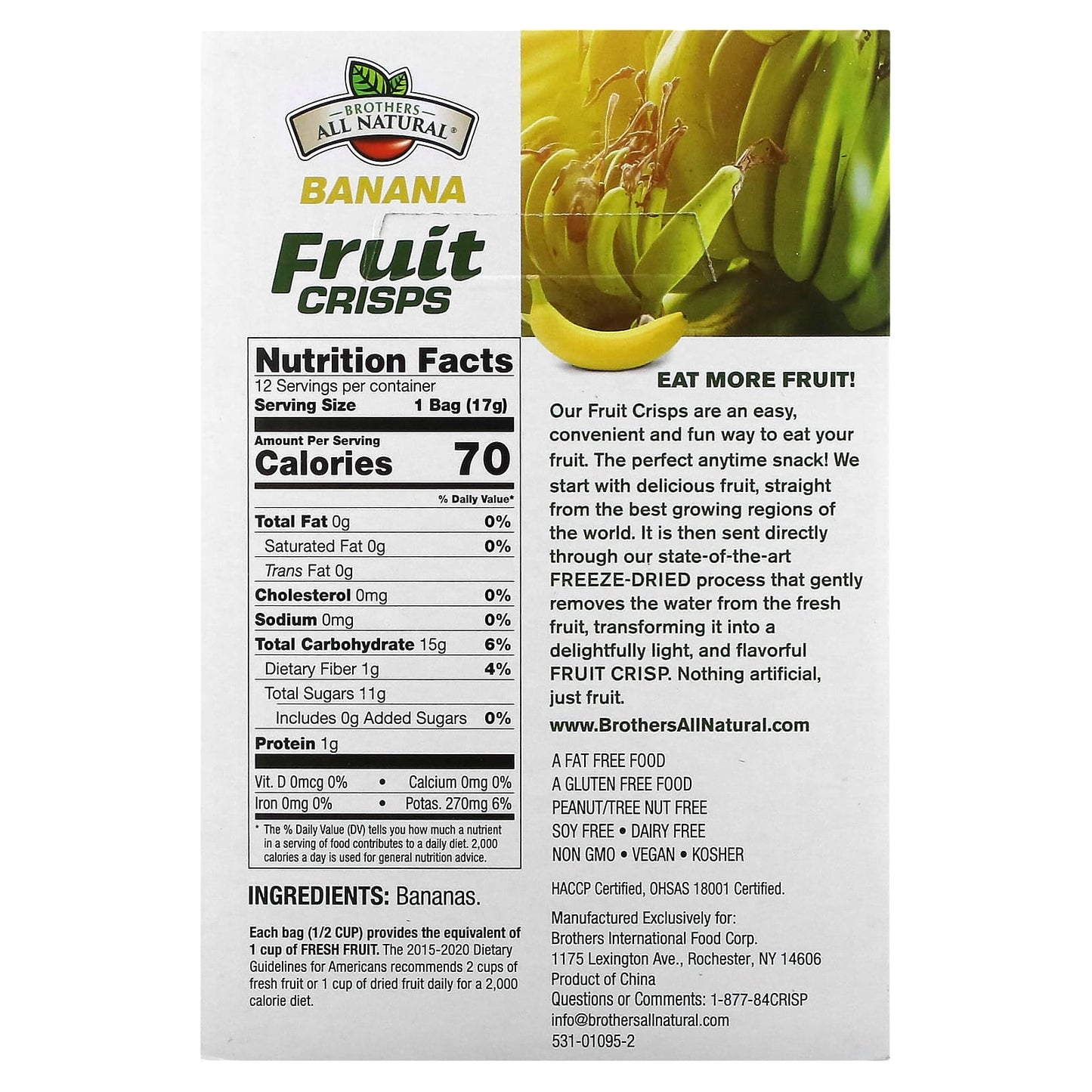 Brothers-All-Natural Freeze-Dried Fruit Crisps, Banana, 12 Single Serve Bags - Image 2