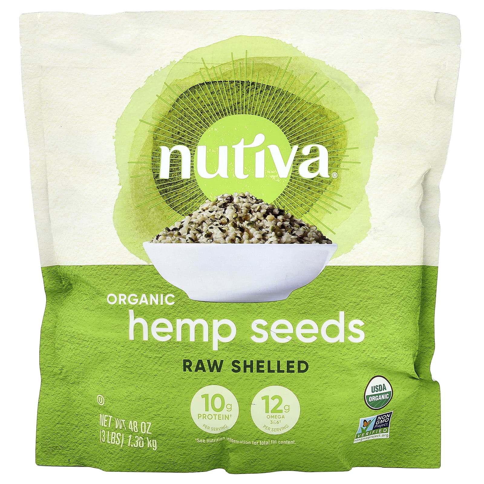 Nutiva, Organic Hemp Seeds, Raw Shelled, 3 lbs (1.36 kg) - Image 1
