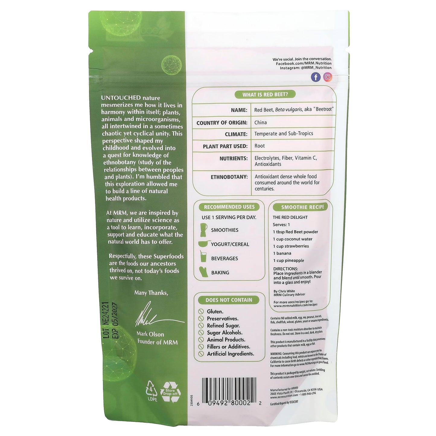 MRM Nutrition, Organic Red Beet Powder, 8.5 oz (240 g) - Image 2