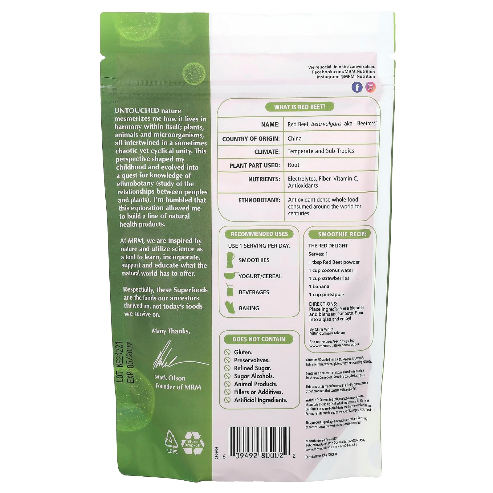 MRM Nutrition, Organic Red Beet Powder, 8.5 oz (240 g) - Image 2