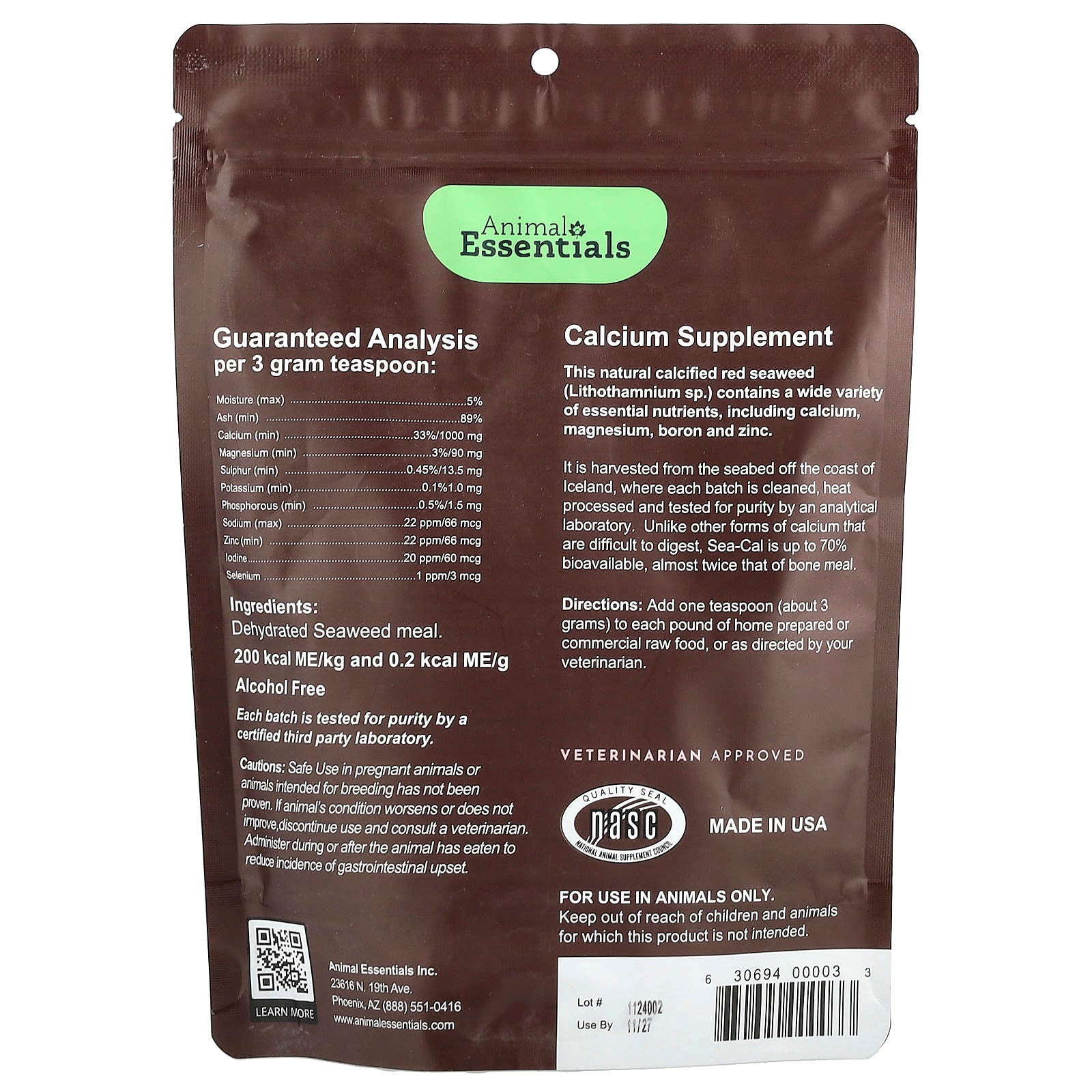 Animal Essentials, Sea-Cal, For Dogs and Cats, 12 oz (340 g)