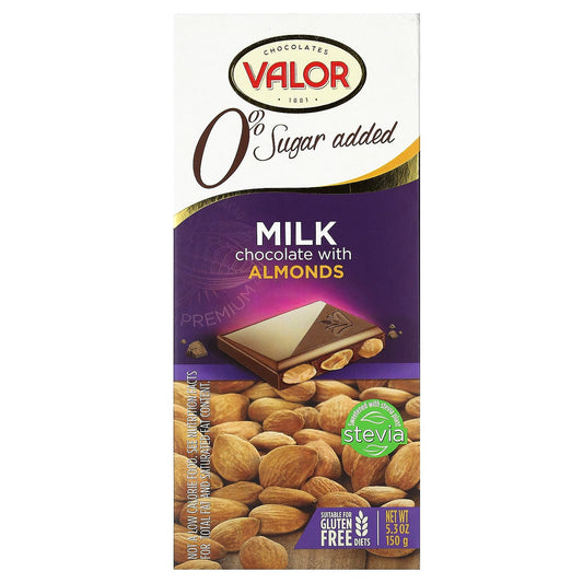 Valor, Chocolates, Milk Chocolate with Almonds, 0% Sugar Added, 5.3 oz (150 g) - Image 1