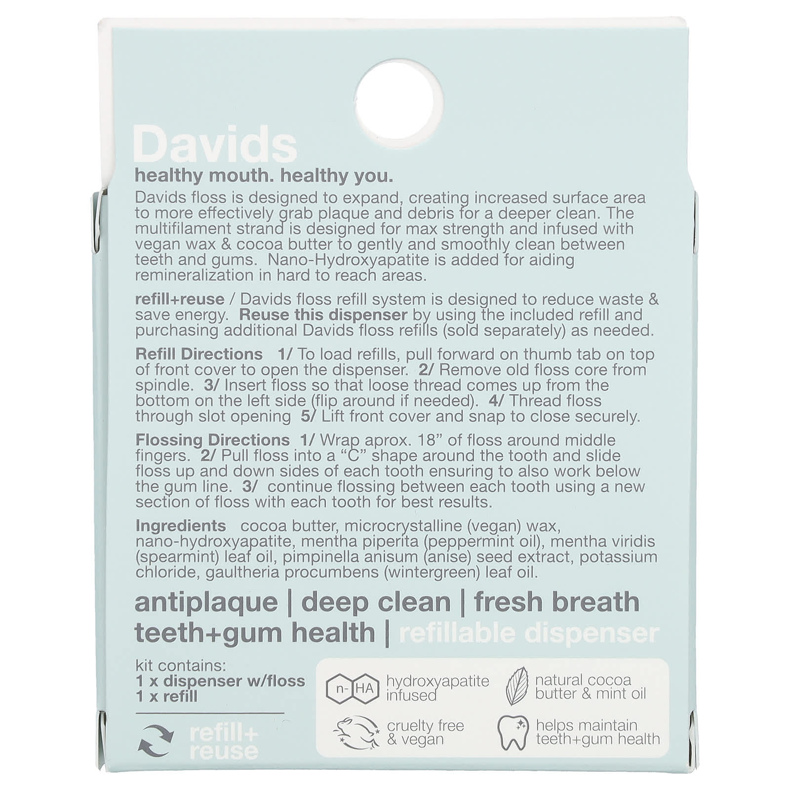 Expandable Dental Floss Refill System by Davids, Mint, 2 Count - Image 2