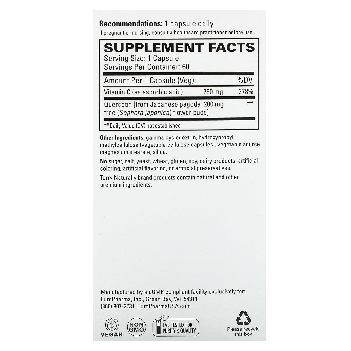 Terry Naturally, Quercetin with Vitamin C, Extra Strength, 60 Capsules - Image 2
