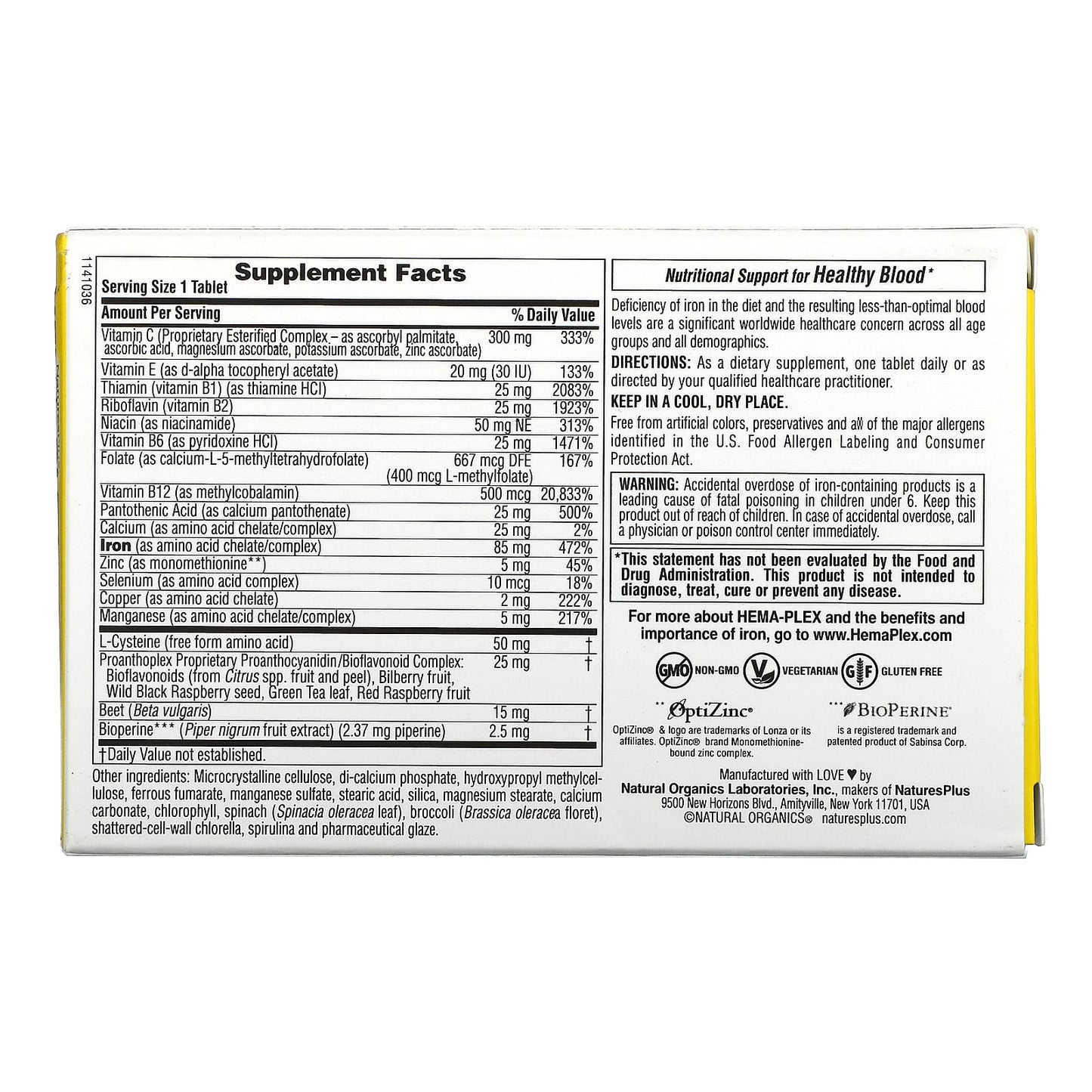NaturesPlus, Hema-Plex, Iron with Essential Nutrients for Healthy Red Blood Cells , 10 Slow Release Tablets - Image 2