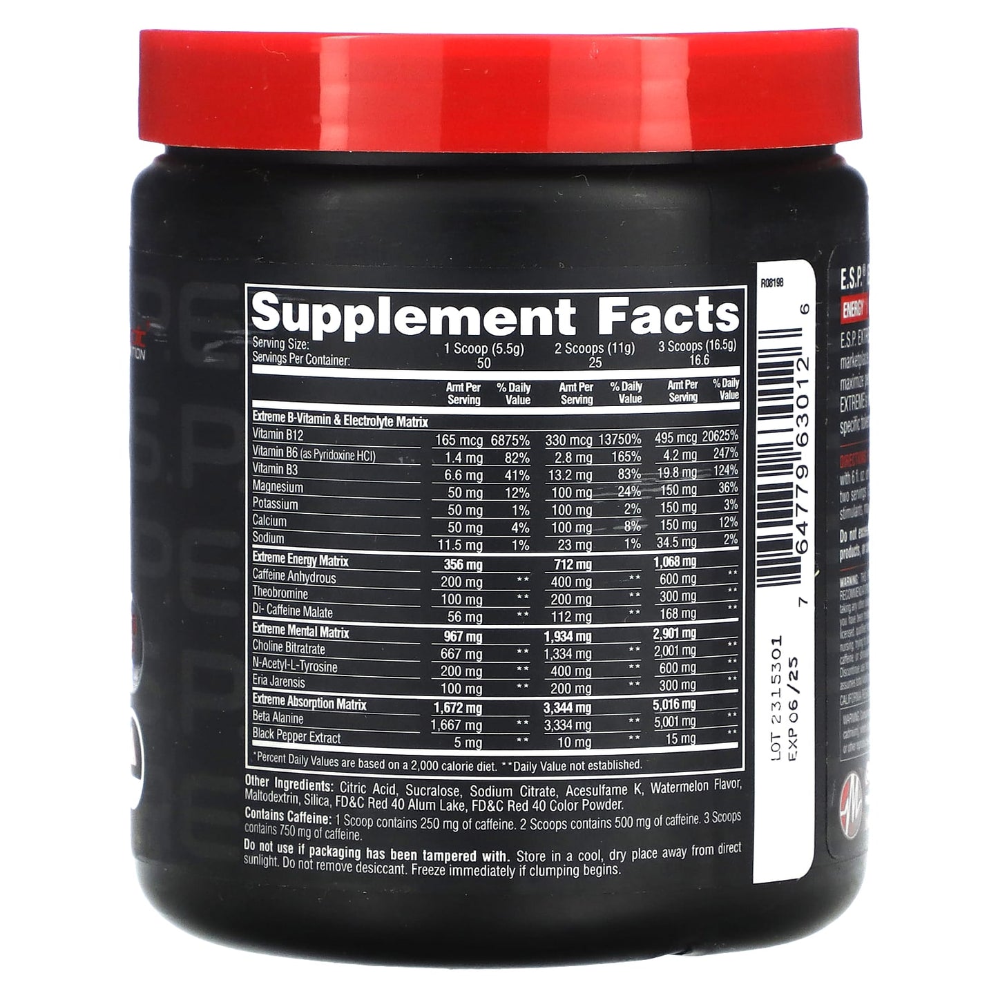 Metabolic Nutrition, E.S.P. Extreme Energy Stimulant Pre-Workout, Watermelon, 10 oz (275 g) - Image 2