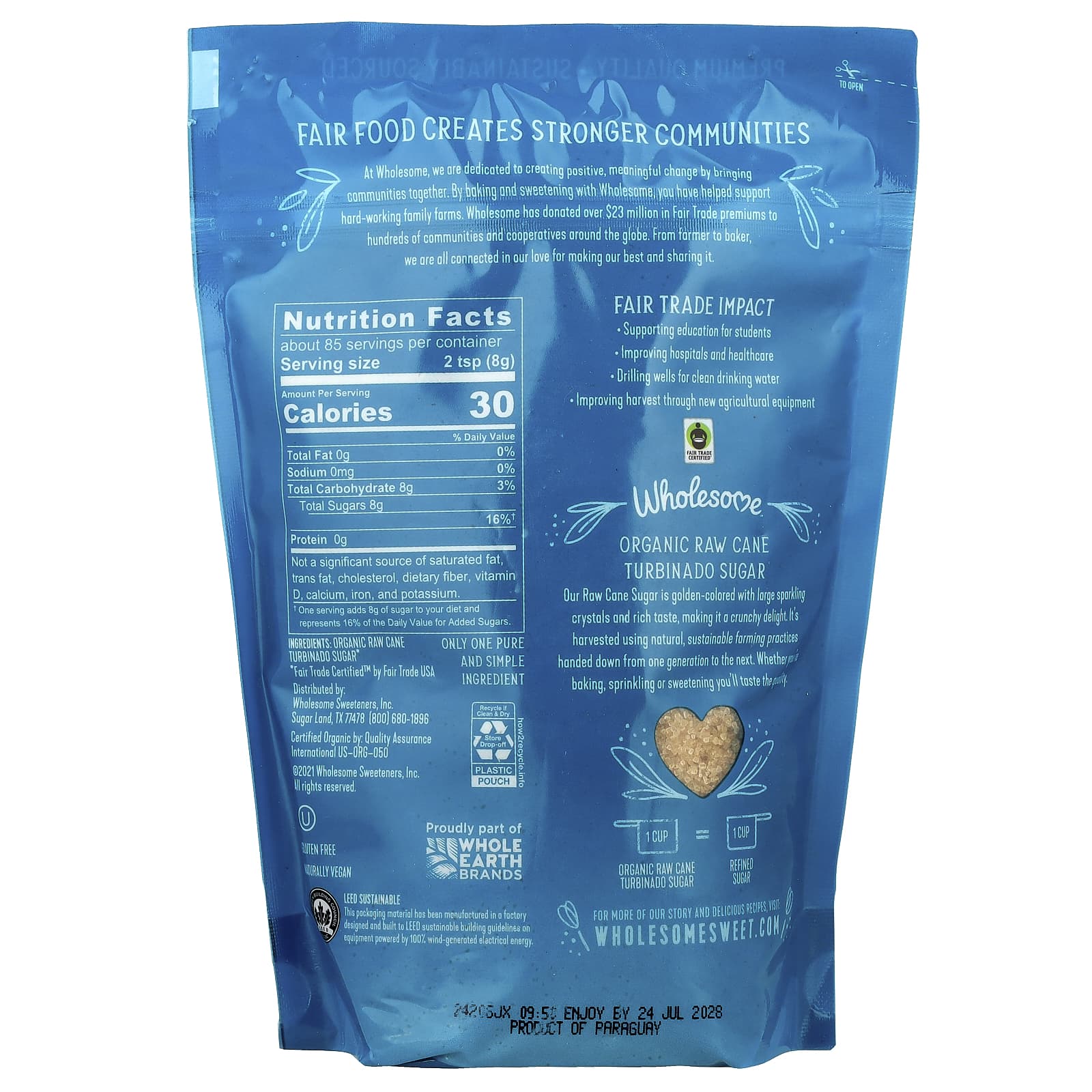 Wholesome Sweeteners, Organic Raw Cane Turbinado Sugar, 1.5 lbs (680 g) - Image 2
