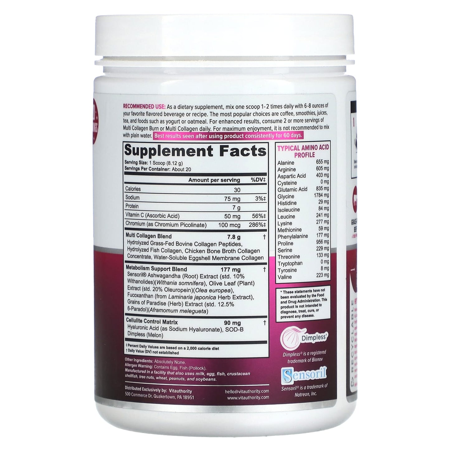 Vitauthority, Multi Collagen Burn, Unflavored, 5.73 oz (162.4 g) - Image 2