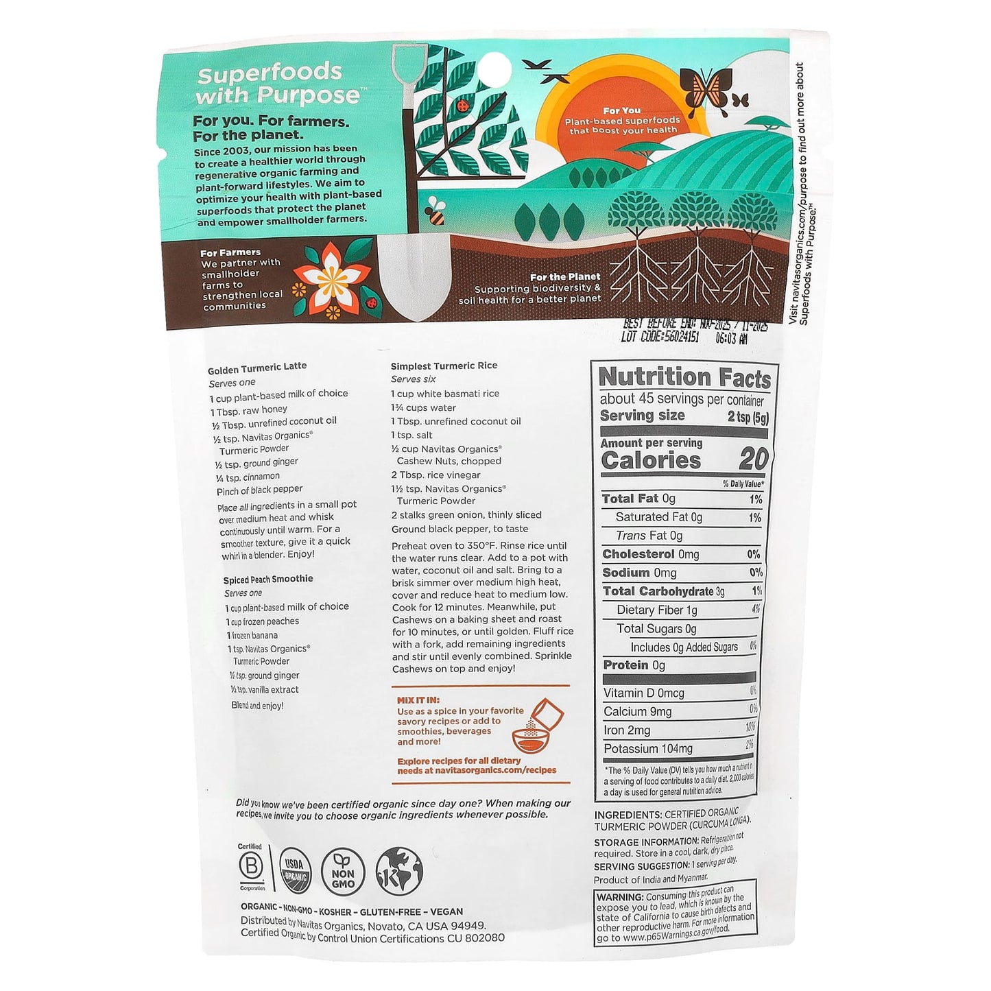 Navitas Organics, Organic Turmeric Powder, 8 oz (227 g) - Image 2
