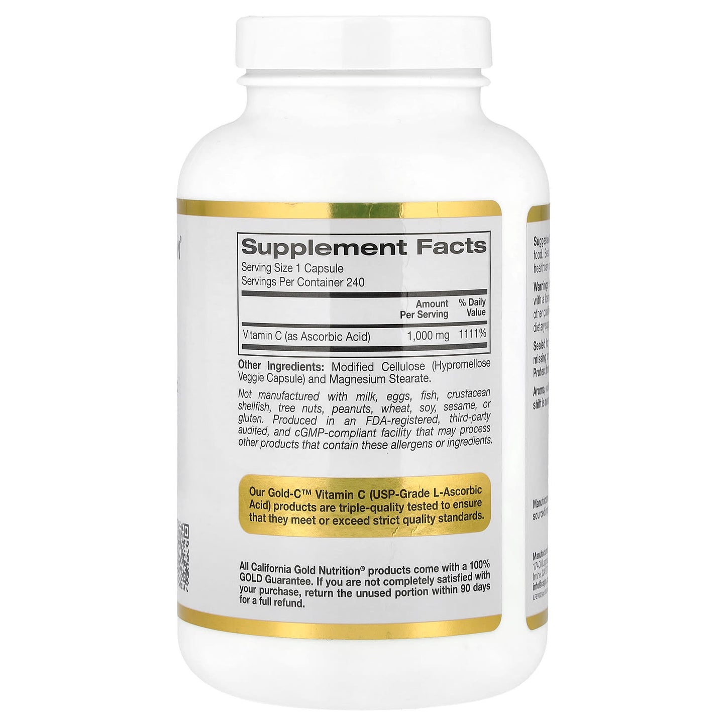 California Gold Nutrition Gold C, 1000mg, USP Grade Vitamin C, 240 Veggie Capsules - Image 2