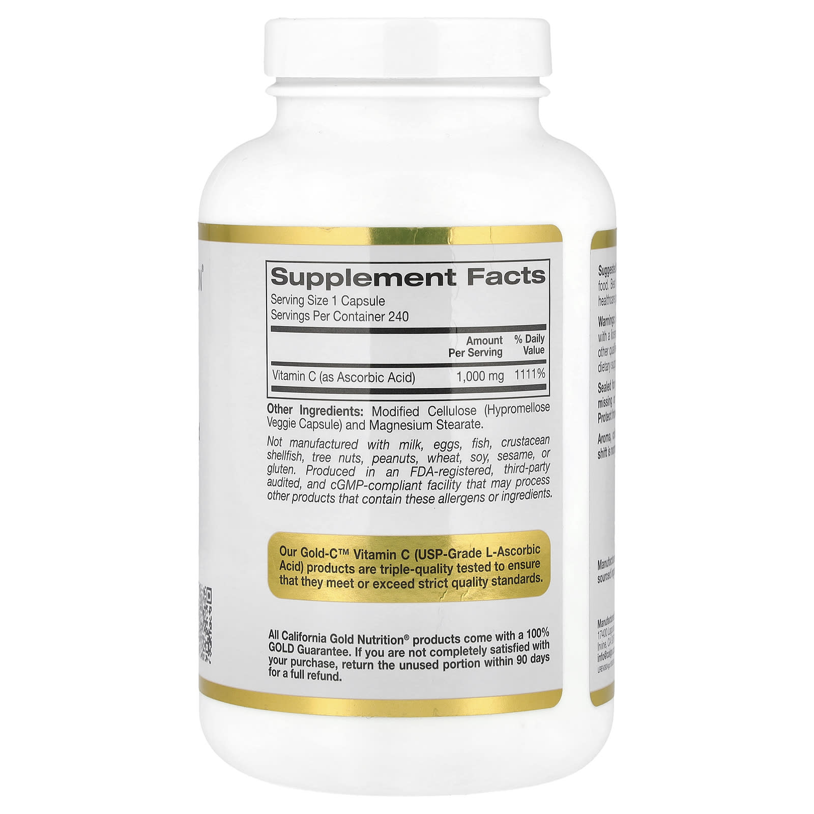 California Gold Nutrition Gold C, 1000mg, USP Grade Vitamin C, 240 Veggie Capsules - Image 2